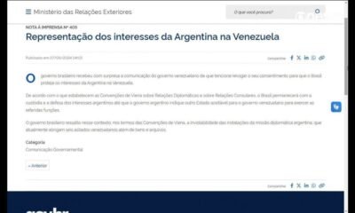 Governo brasileiro se diz ‘surpreso’ com comunicado da Venezuela que revoga custódia da embaixada da Argentina | Política