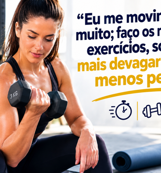 “Eu me movimento muito; faço os mesmos exercícios, só que mais devagar e com menos peso”